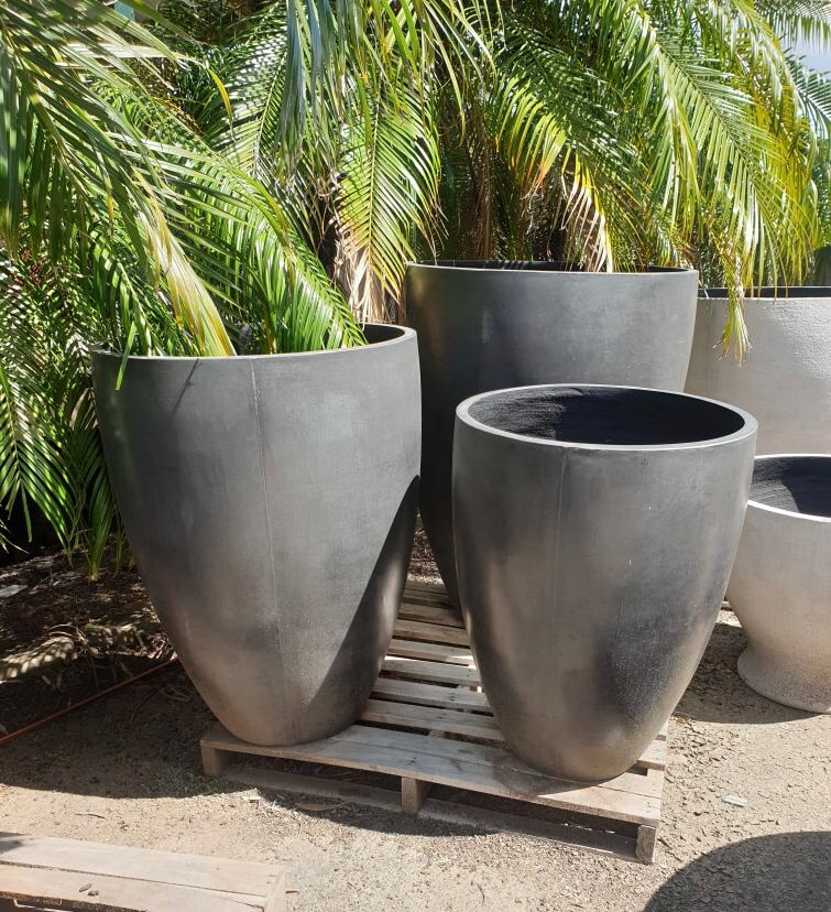 Grey Palm Design Oval Concrete Pot Cover 